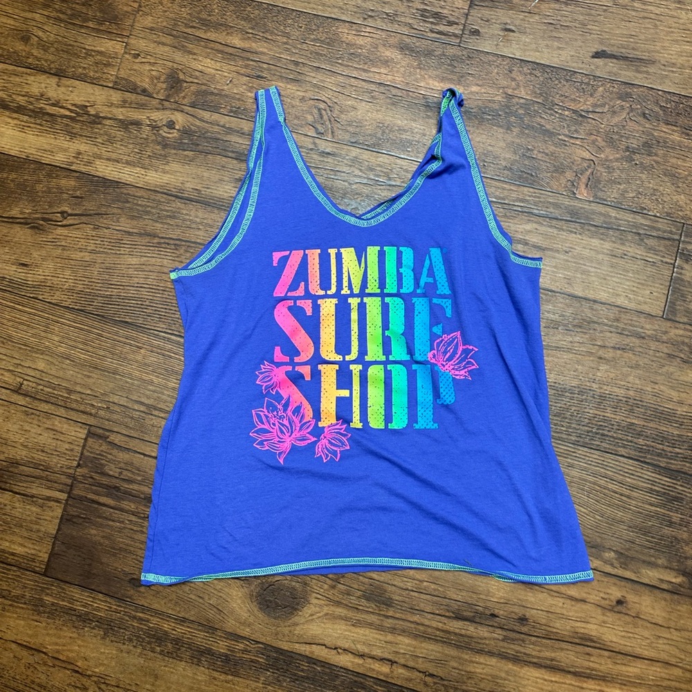 Zumba Fitness Blue Sleeveless Tank Top with Pink Branding
